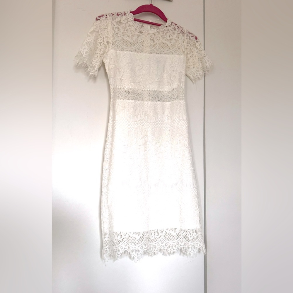 White Peek-a-boo Lace Shift Dress